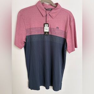 Travis Mathew Pink and Navy Polo Shirt